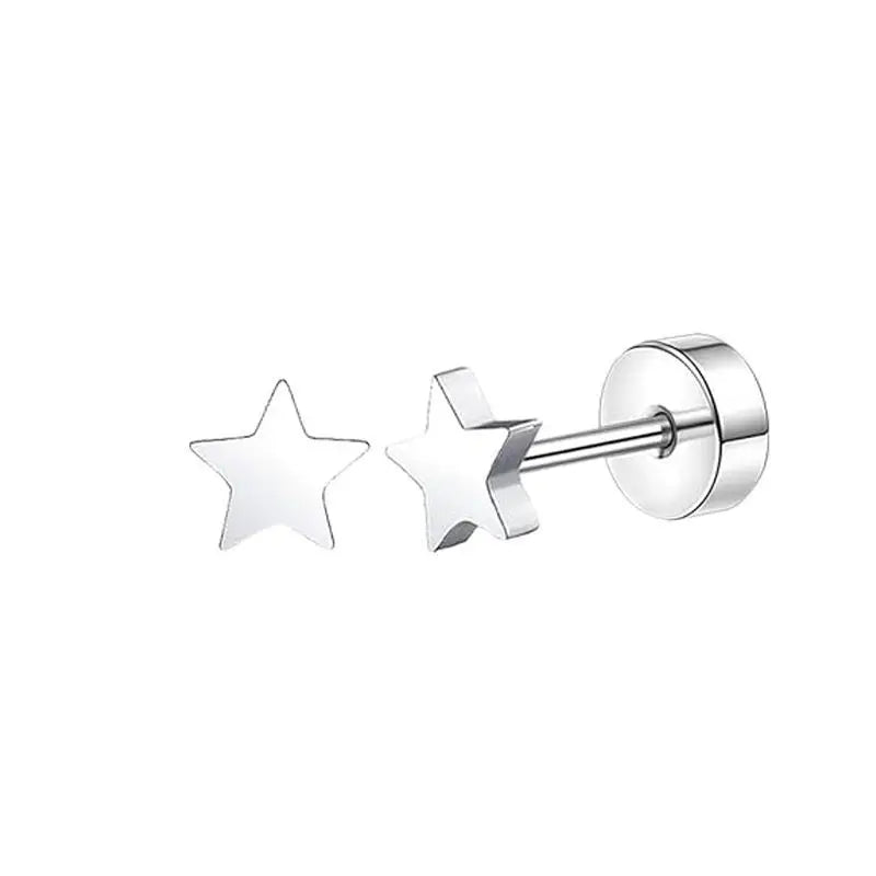 2PCS Set Stainless Steel Heart Moon Stud Earrings for Women Trendy Ear Tragus Cartilage Body Piercing