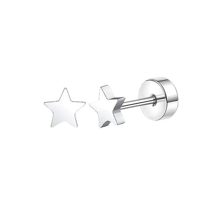 2PCS Set Stainless Steel Heart Moon Stud Earrings for Women Trendy Ear Tragus Cartilage Body Piercing