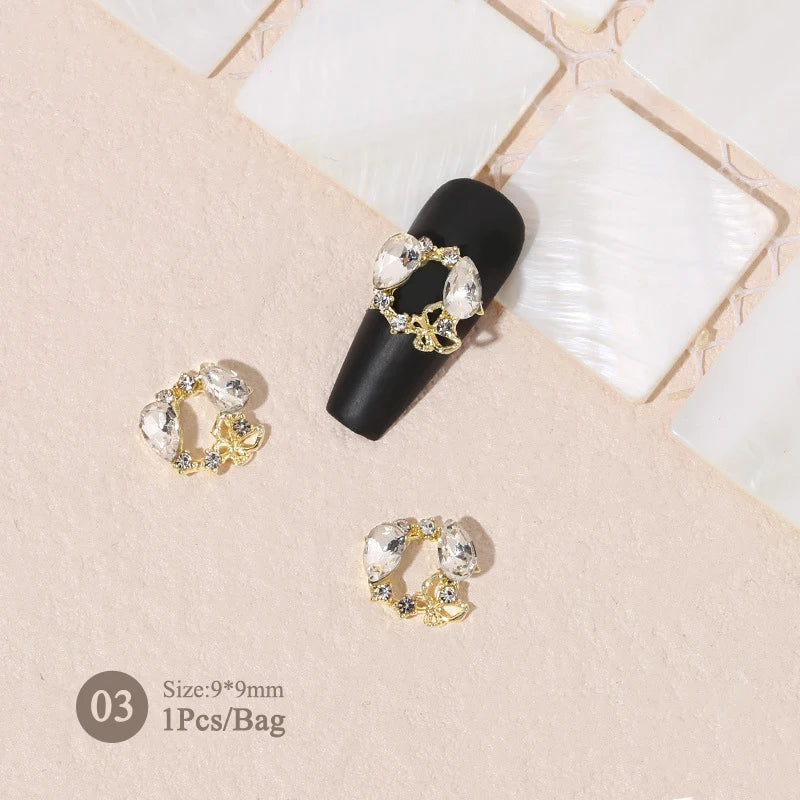 Elegant Gold Silver Metal Bowknot Nail Charm 3D Rhinestone Decor for DIY Manicure Art