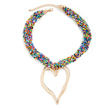 Boho Multilayer Heart Pendant Choker Necklace for Women Bridal Accessories