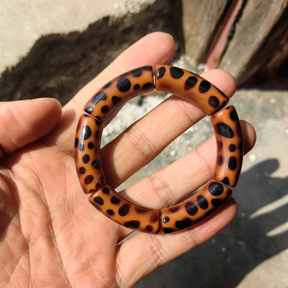 Vintage Leopard Print Acrylic Bamboo Stretch Bracelet for Women Fashion Jewelry 2025