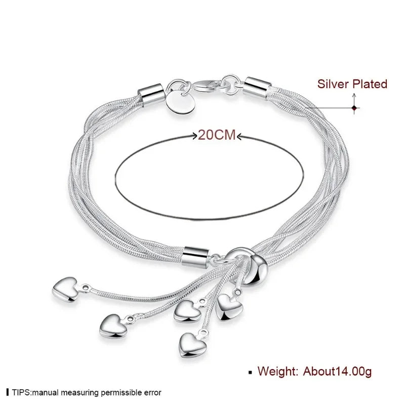 Timeless Elegance: 925 Sterling Silver Heart Tassel Bracelet for Women