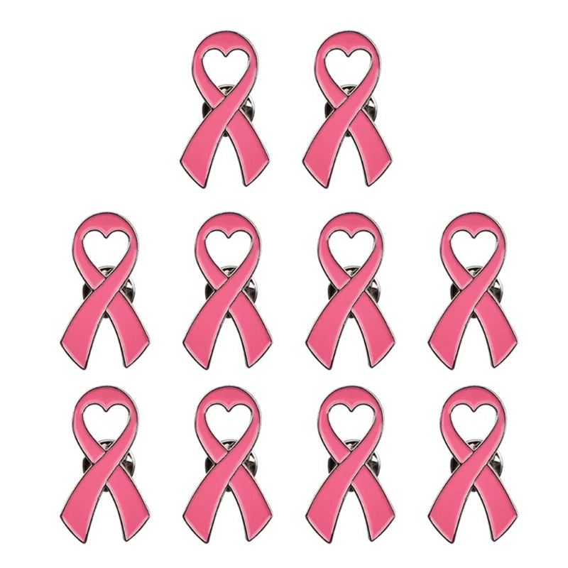 Elegant Pink Ribbon Breast Cancer Awareness Pins Set for Women and Girls - Decorative Brooch Badge Collection