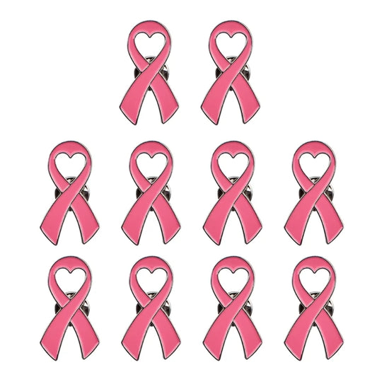 Elegant Pink Ribbon Breast Cancer Awareness Pins Set for Women and Girls - Decorative Brooch Badge Collection