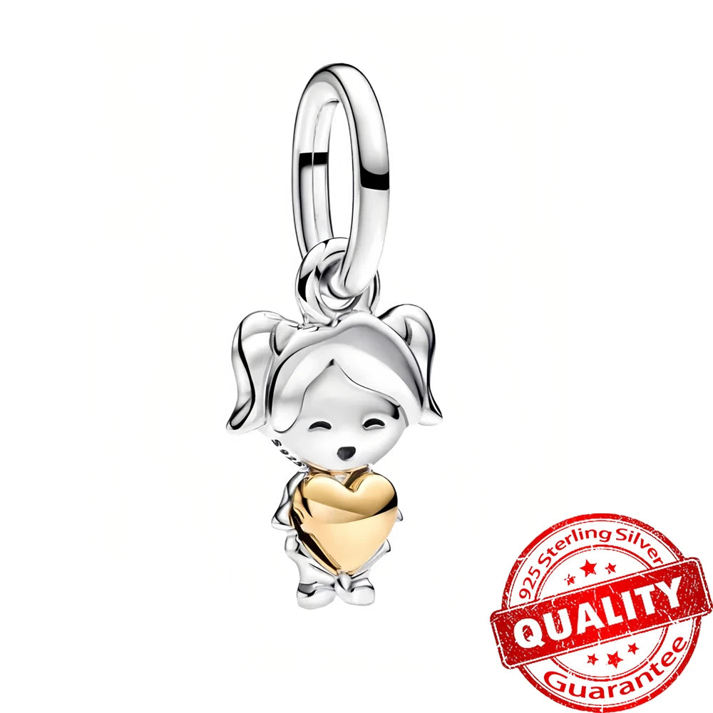 Elegant 925 Sterling Silver Pearl Heart Key Pendant for Bracelets and Necklaces FCC444