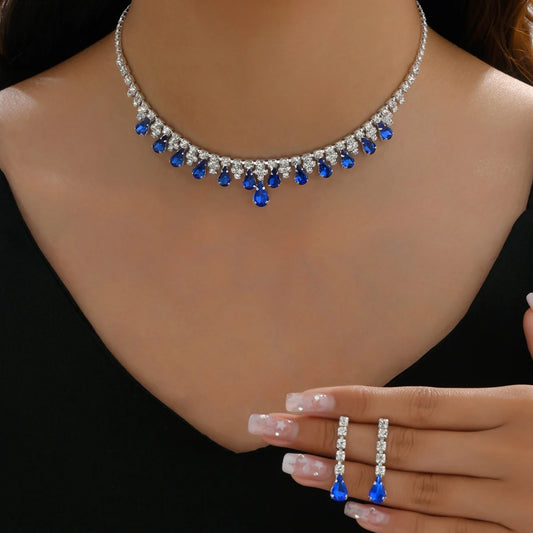 Elegant Women's Crystal Jewelry Set Necklace and Earrings for Wedding and Party