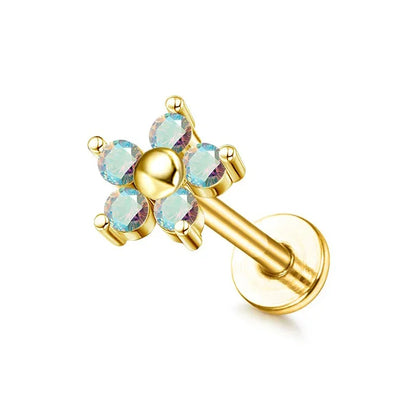 Drperfect 16G Gold Stainless Steel Cartilage Earrings for Women with Flat Back Butterfly Moon Flower Design