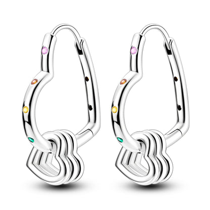 925 Silver Geometric Hoop Earrings for Women with Zircon Moon and Heart Design Fashion Jewelry Gift