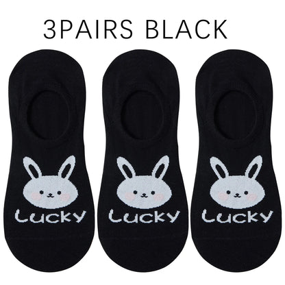 Kawaii Rabbit No Show Socks For Women 3 Pairs Cotton