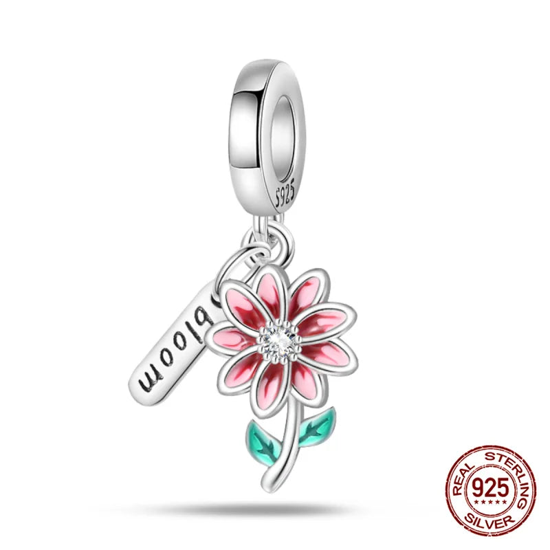 Elegant Sterling Silver Purple Flower Beads for DIY Jewelry and Charm Bracelets