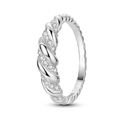 Women's Classic Geometric 925 Sterling Silver Ring with Overlapping Zircon KJR205