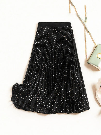 Pleated Spring High Waist Womens Skirt Print Midi Velvet