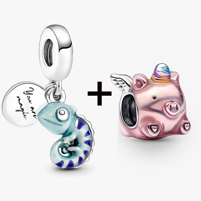 Chameleon and Turtle Pendant Beads for Charm Bracelets Jewelry Gift BD04