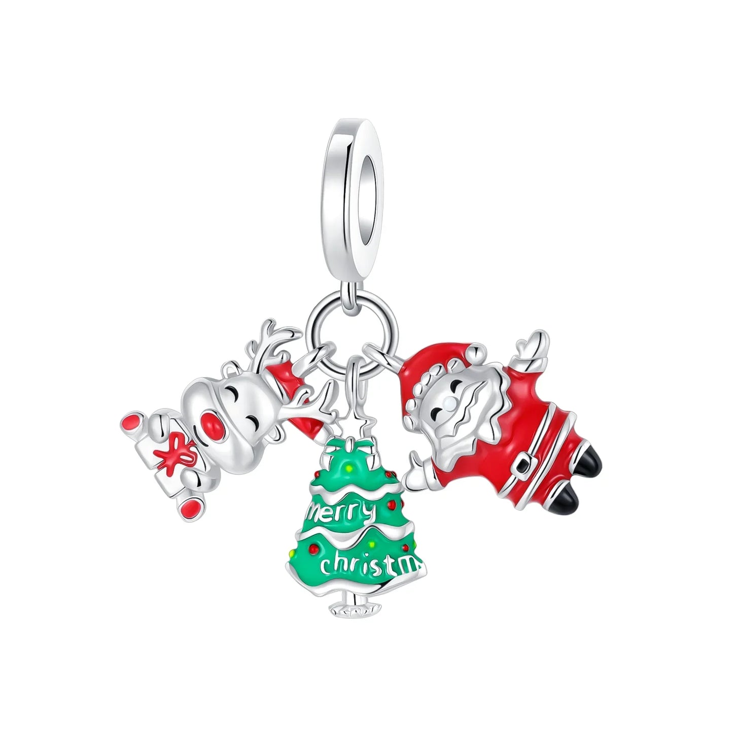 925 Sterling Silver Christmas Charms Set Santa Claus Reindeer Snowflake Beads for DIY Jewelry Gifts