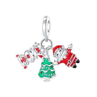 925 Sterling Silver Christmas Charms Set Santa Claus Reindeer Snowflake Beads for DIY Jewelry Gifts