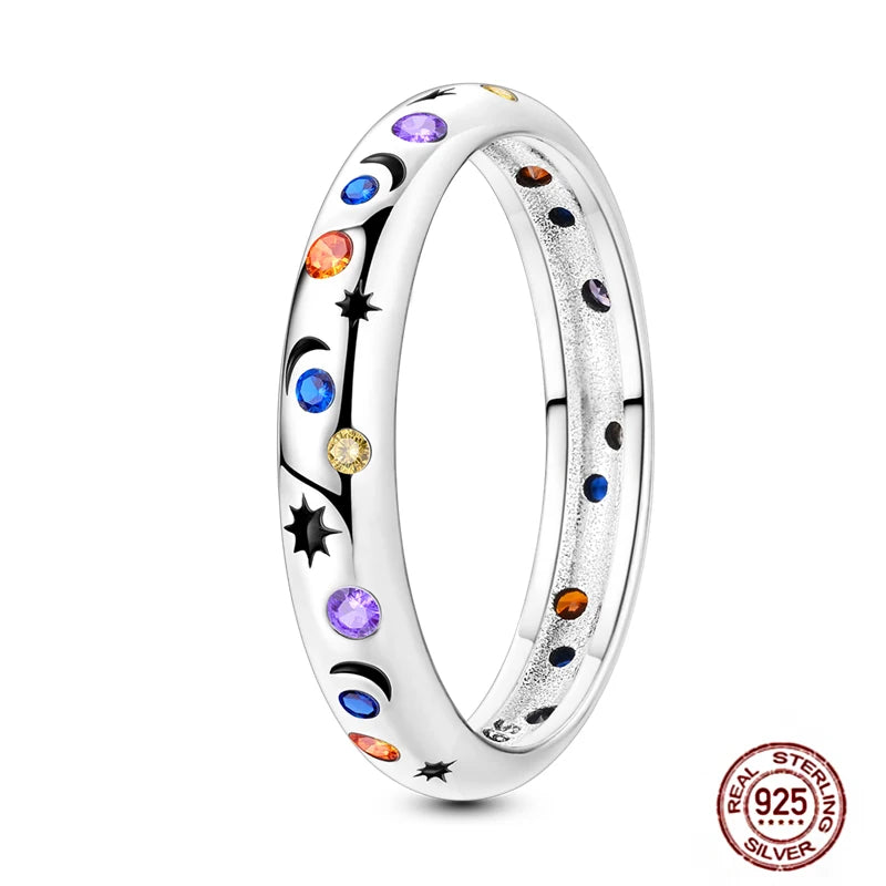 Hot Blue Zircon Ring For Women in 925 Sterling Silver Sparkling Star Moon Design Heart Shaped Original Wedding Jewelry LLTR305