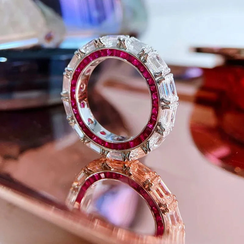 Lovers Eternity 925 Sterling Silver Ruby Diamond Ring for Women and Men