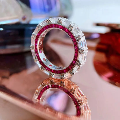 Lovers Eternity 925 Sterling Silver Ruby Diamond Ring for Women and Men