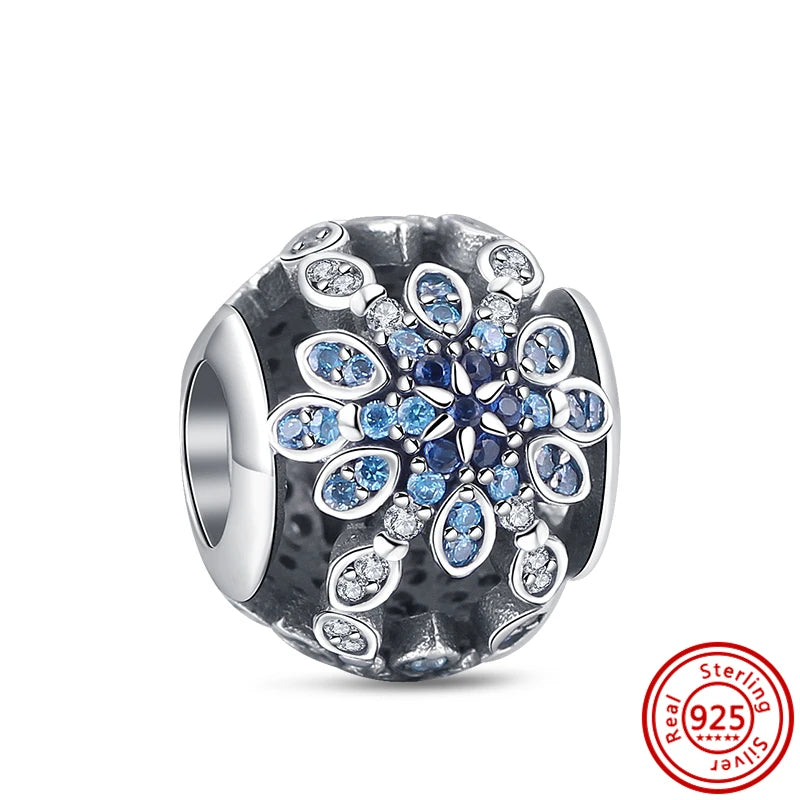 925 Sterling Silver Blue Zircon Feather Crown Stars Moon Charm Beads for Bracelet RS174 3mm-4mm