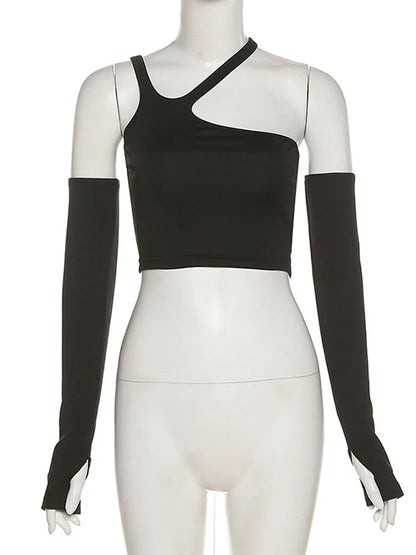 Autumn Removable Sleeves Halter Top Women Slim Streetwear
