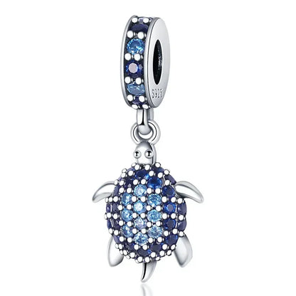 Summer Murano Glass Sea Turtle Dangle Charm Colorful Crystal Zircon Pendant 925 Sterling Silver Fine Jewelry for Original Bracelets