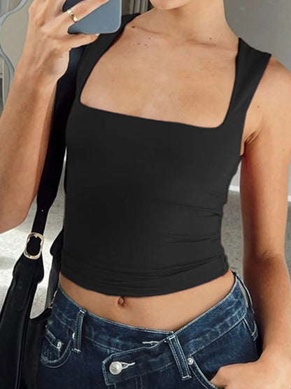 Sleeveless Collar Crop Top Women Tank Y2K Summer 2024 Black