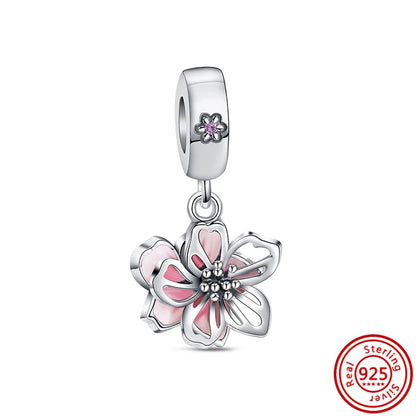 Springtime 925 Silver Pink Flower Ice Cream Charm Pendant for DIY Bracelets N587