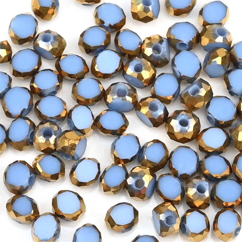 72 Pieces Golden Plated Glass Beads 3x4mm Oval Flat Faceted Crystal Beads for DIY Jewelry Making Necklaces and Bracelets