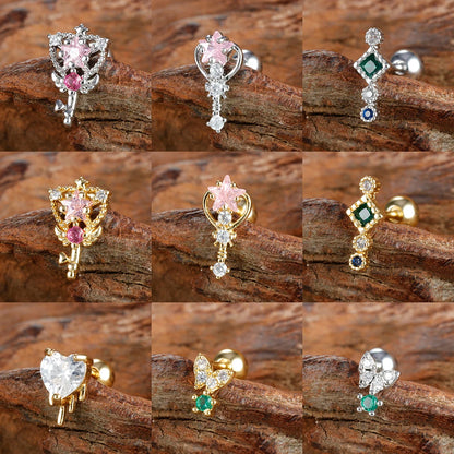 Vintage Stainless Steel Star Butterfly Stud Earrings for Women - Tiny Helix Tragus Cartilage Piercing Jewelry