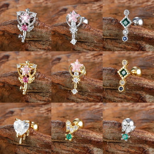 Vintage Stainless Steel Star Butterfly Stud Earrings for Women - Tiny Helix Tragus Cartilage Piercing Jewelry