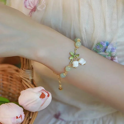 Elegant Lily Valley Enamel Charm Bracelet for Women and Girls