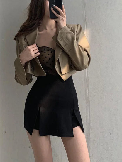 Elegant High Waist Split Shorts Skirt A Line Office Wear