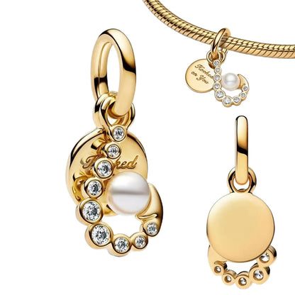 Original 925 Sterling Silver Ocean Pearl Shell Octopus Charm Bead Jewelry Set for Summer Romantic Style