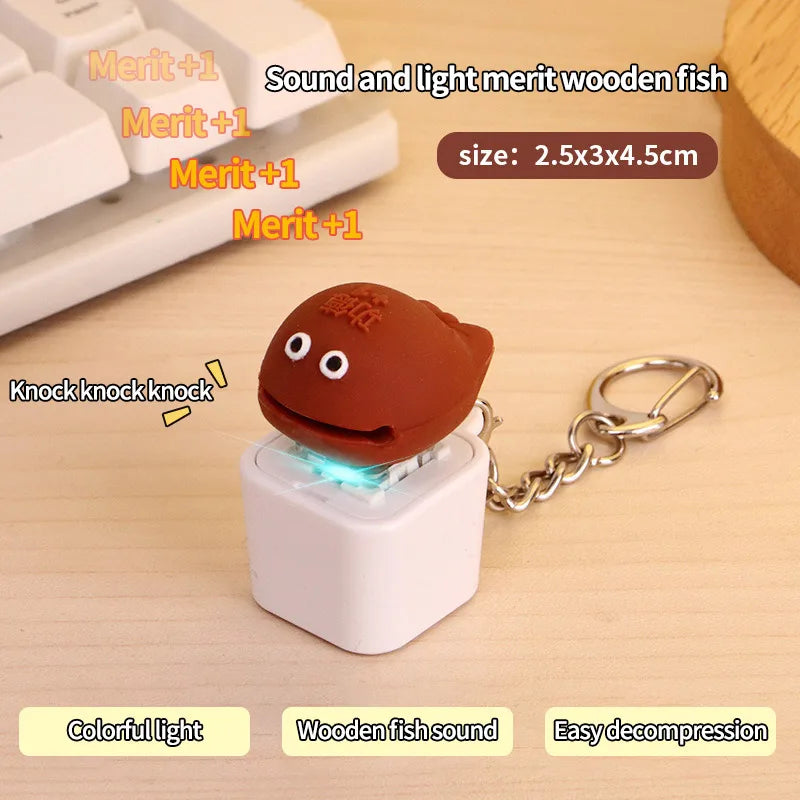 Wooden Fish Keychain Stress Relief Toy with Light and Sound Effect Perfect Gift for Girls and Children