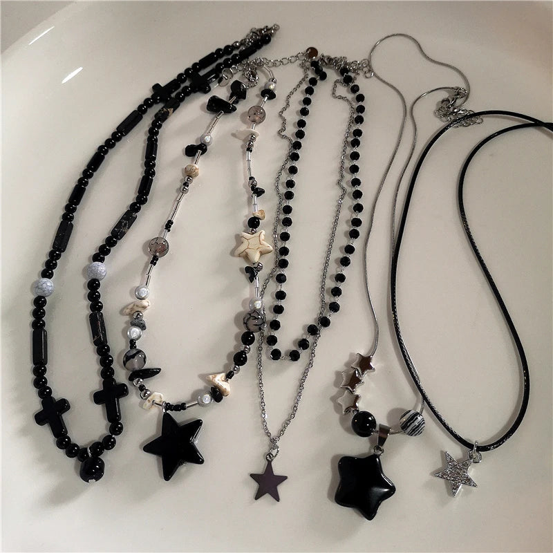 Kpop Goth Y2K Star Pendant Silver Chain Necklace for Unisex Grunge Emo Fashion