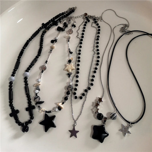 Kpop Goth Y2K Star Pendant Silver Chain Necklace for Unisex Grunge Emo Fashion