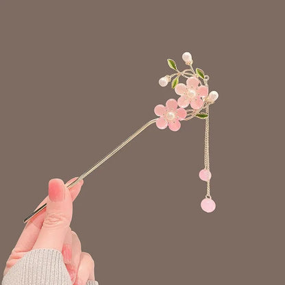 Chinese Style Tassel Hair Clip for Women with Handmade Floral Design