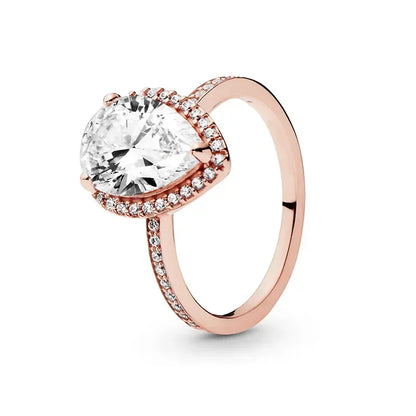 Elegant 925 Sterling Silver Rose Gold Zircon Crown Ring for Women Pink