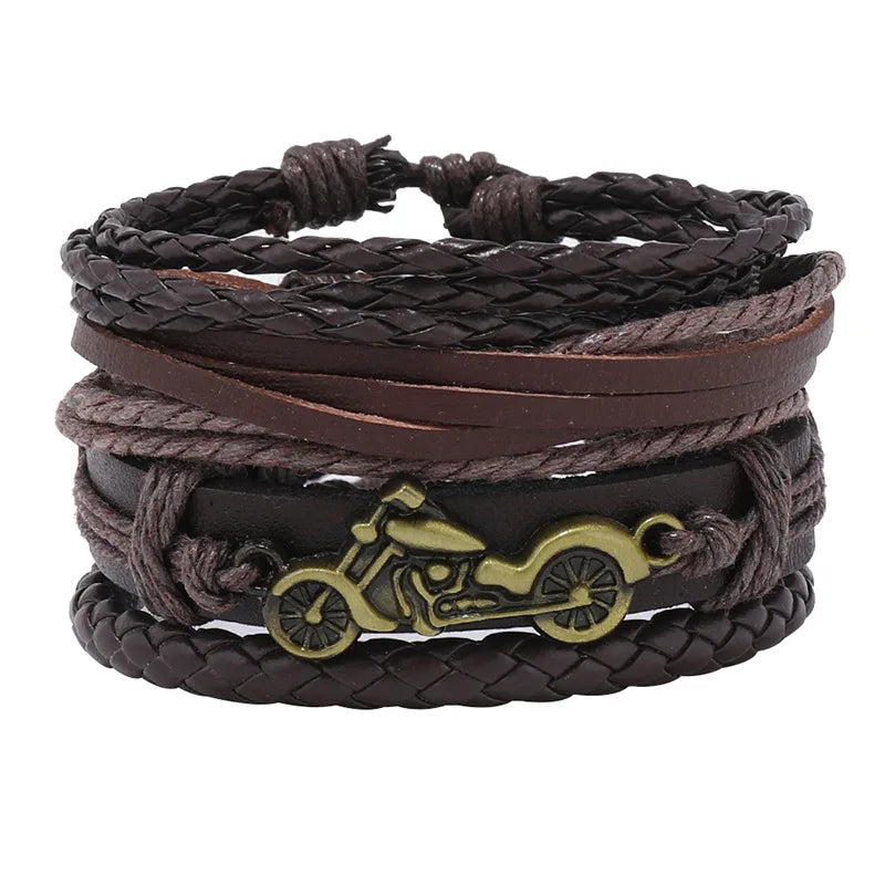 ZORCVENS Men's Handmade Braided Leather Bracelet Set - Vintage Black Punk Fashion Gift