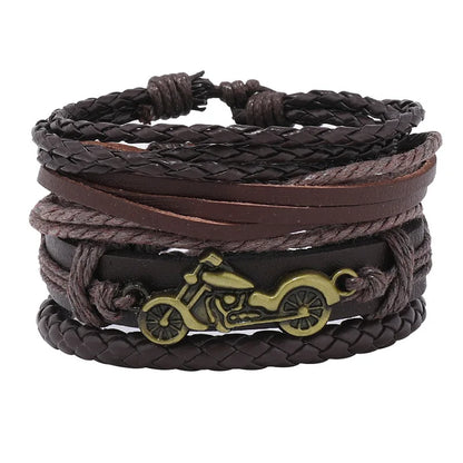 ZORCVENS Men's Handmade Braided Leather Bracelet Set - Vintage Black Punk Fashion Gift