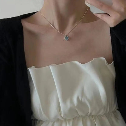 Elegant Silver Oval Aquamarine Pendant Necklace with Luxury Snake Chain for Women