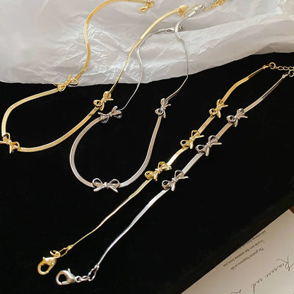 Silver Color Bowknot Bracelets for Women Girls Jewelry Gifts