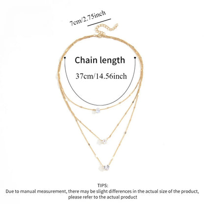 Multi-Layer Star and Heart Water Drop Pendant Necklace for Women - Alloy and Glass Design