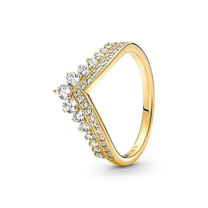 Gold Tone 925 Sterling Silver Square Heart Crown Ring for Women black 1