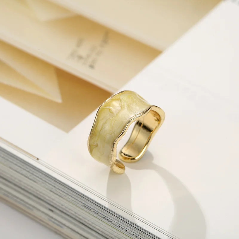 Vintage Gold Geometric Adjustable Ring Elegant Enamel Jewelry for Women Adjustable 6
