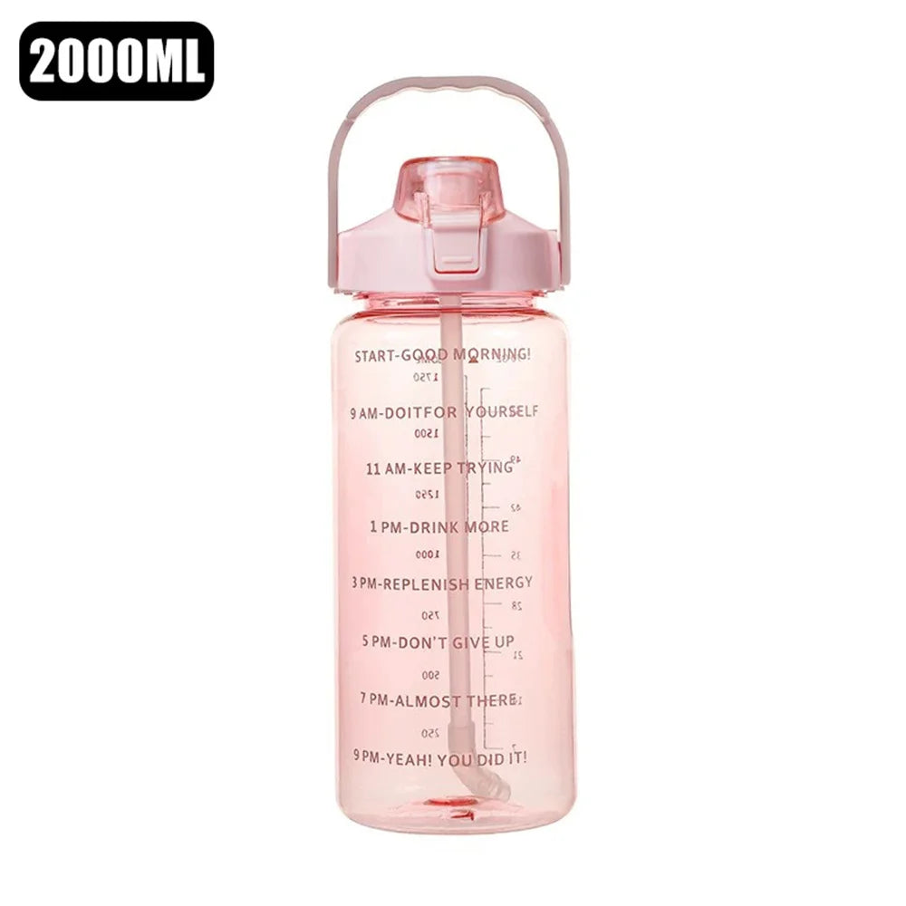 2L Leak Proof Travel Water Bottle With Time Marker Non Slip