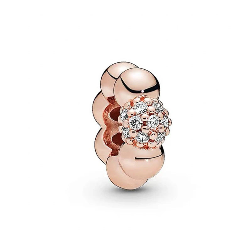 Sparkling Rose Gold Family Tree & Flower Charm Bead for European Silver Bracelet YY1082
