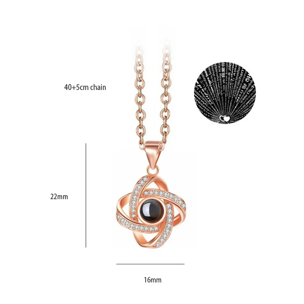 100 Languages I Love You Heart Pendant Necklace Romantic Projection Jewelry Gift for Women tyxl14mgj 40cm plus 5cm