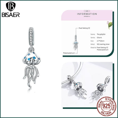BISAER Ocean Charm 925 Sterling Silver Dolphin and Mermaid Bead with Blue CZ for DIY Jewelry ECC1297 CHINA