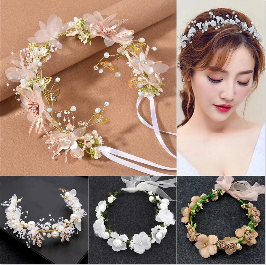 Elegant Bohemian Pearl Floral Headband for Romantic Beach Weddings